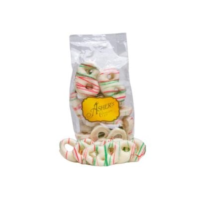 Asher's Holiday Mini Pretzels in White Chocolate - Chocolate