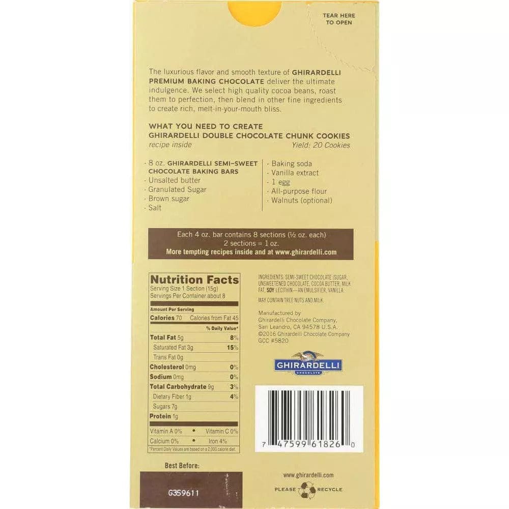 Ghirardelli Semi-Sweet Chocolate Premium Baking Bar - Flour, Baking Mixes & Oats