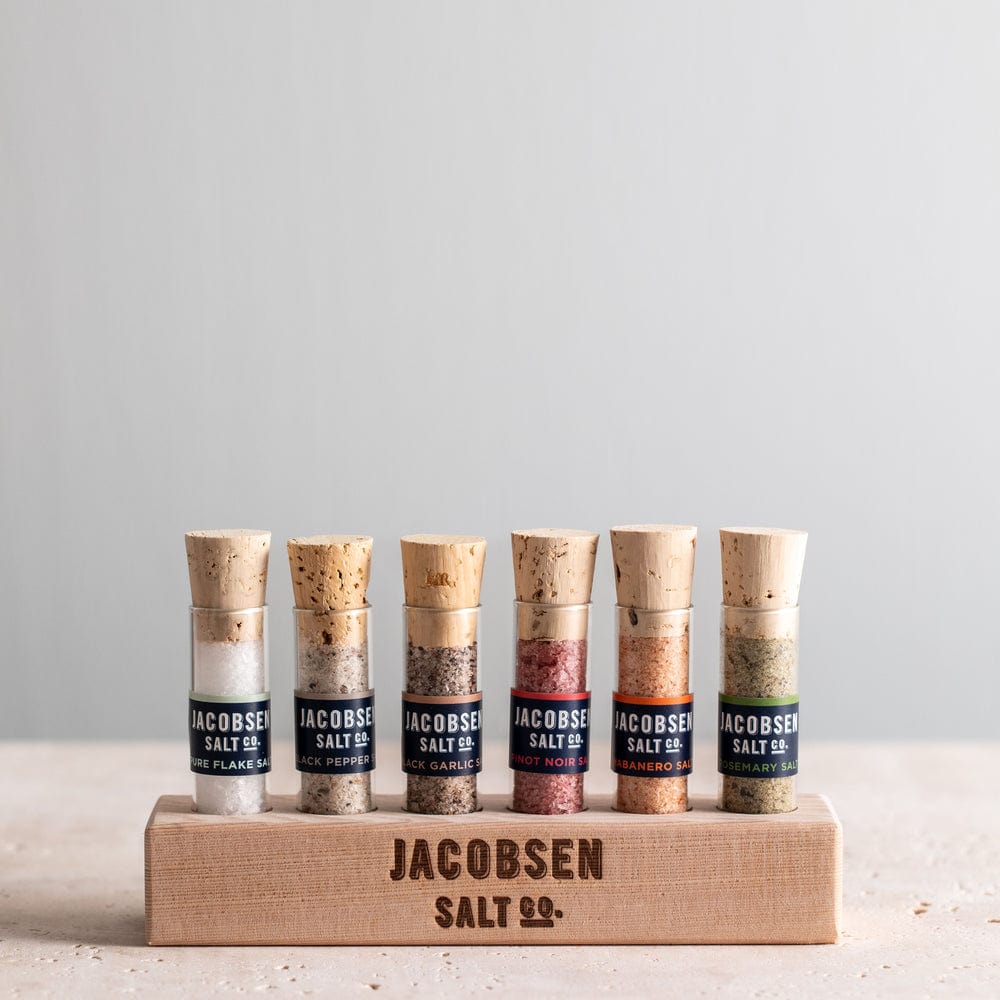 Jacobsen's Jacobsen Salt Co. Six Vial Infused Salt Set with Branded Wood Stand