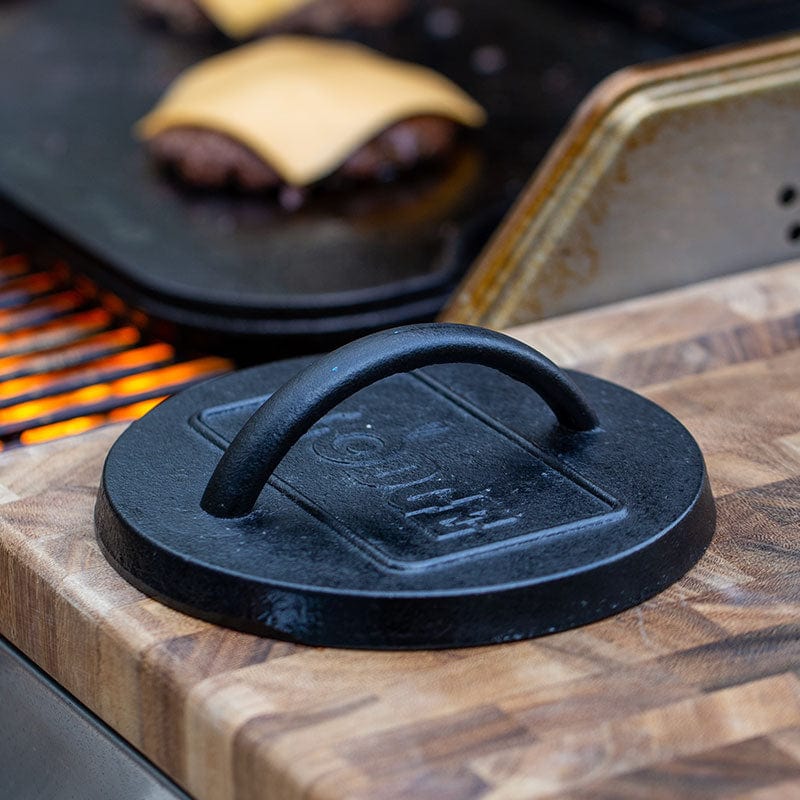 Lodge 6.25 Inch Seasoned Cast Iron Burger Press - Cast Iron Cookware