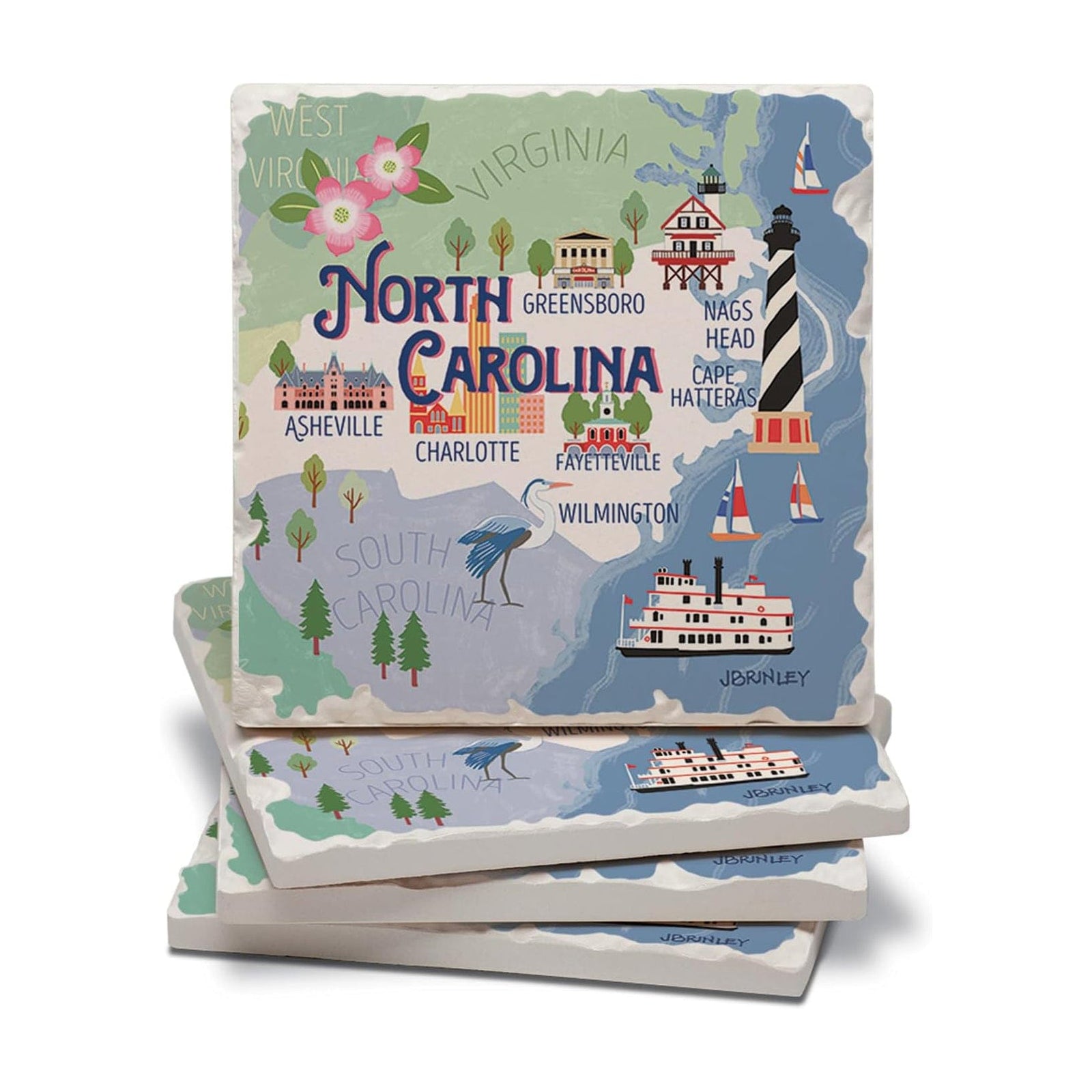 Thirstystone North Carolina State Attractions Decorative Coasters - North Carolina Gifts