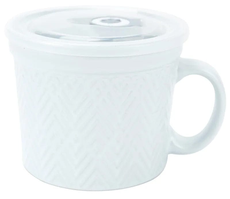 BIA 24 oz White Embossed Souper Mug