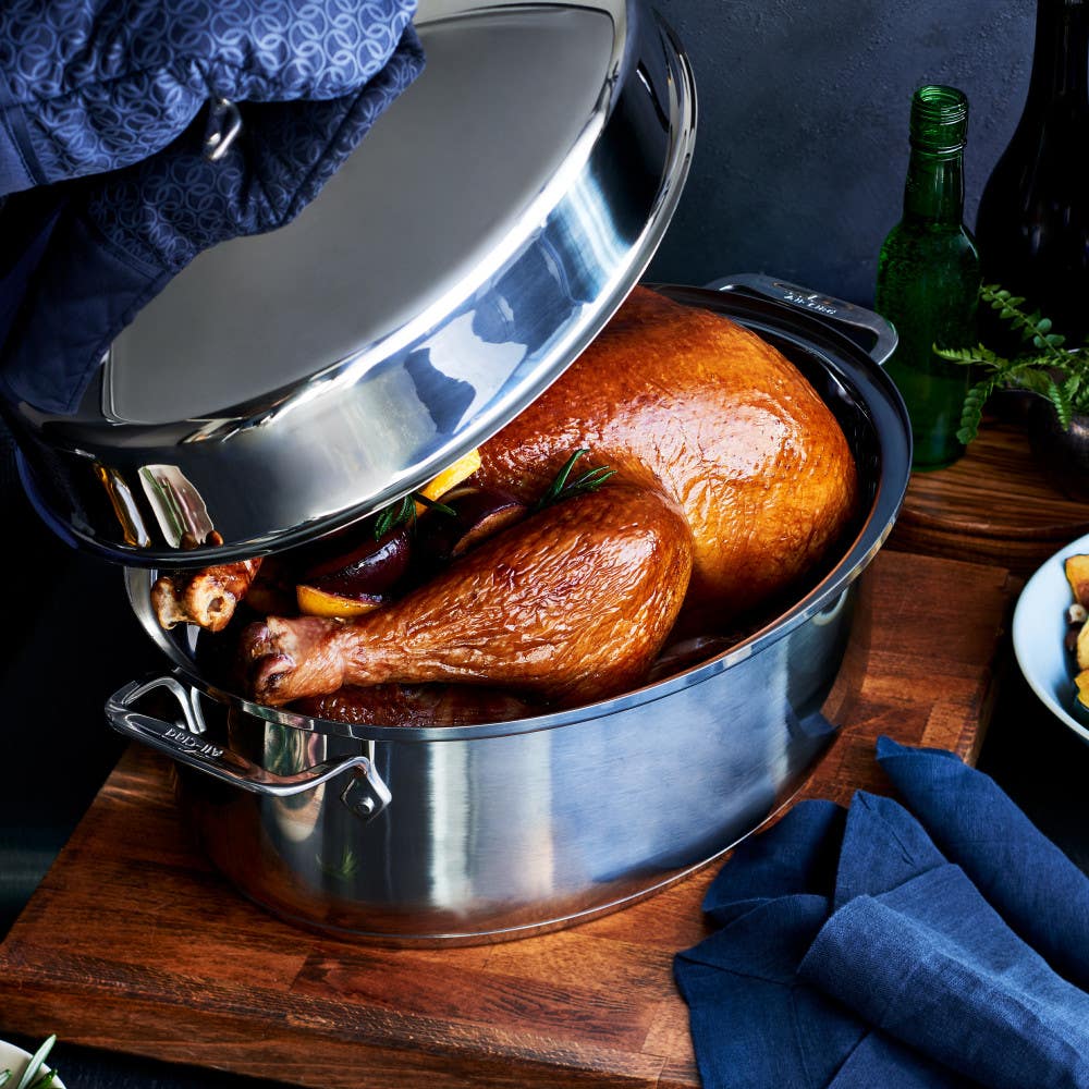All-Clad Stainless Steel Covered Oval Roaster with Rack - Roasters & Roasting Racks