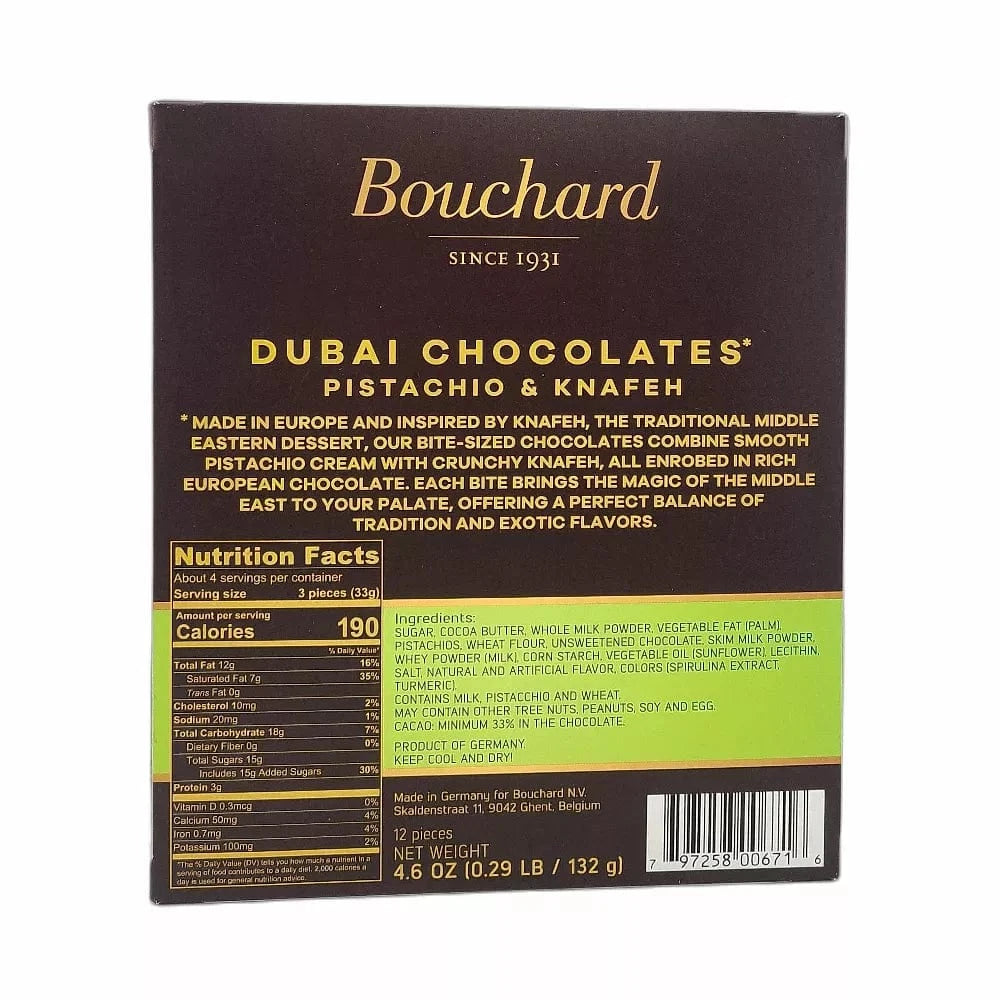 Bouchard Bouchard Dubai Chocolates Pistachio &amp; Knafeh Premium Chocolate 4.6 Oz