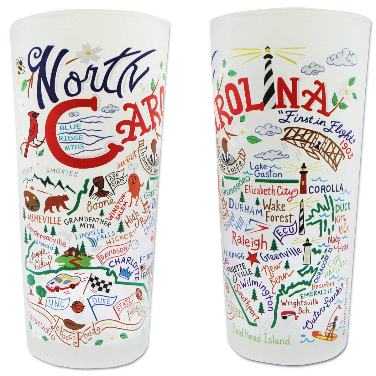 Catstudio 15 oz Frosted Glass North Carolina - North Carolina Gifts