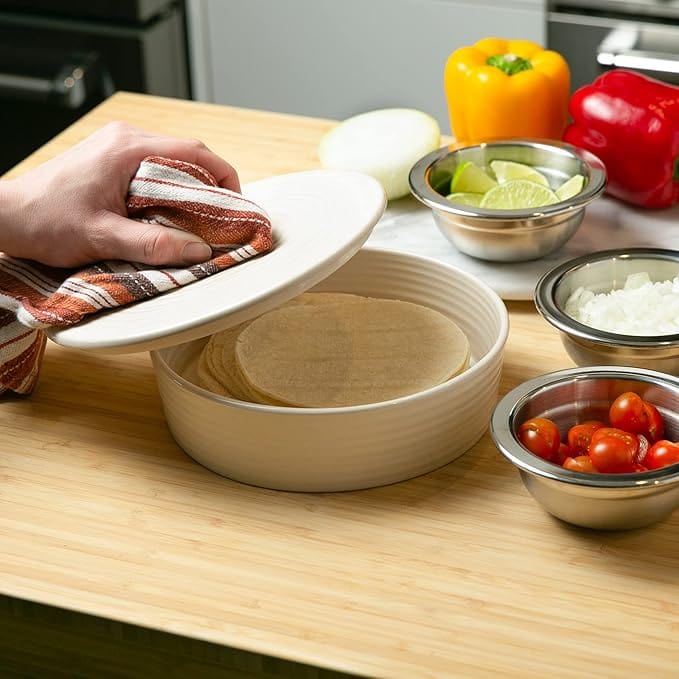 Ceramic Tortilla Warmer & Server with Lid - Baking Dishes