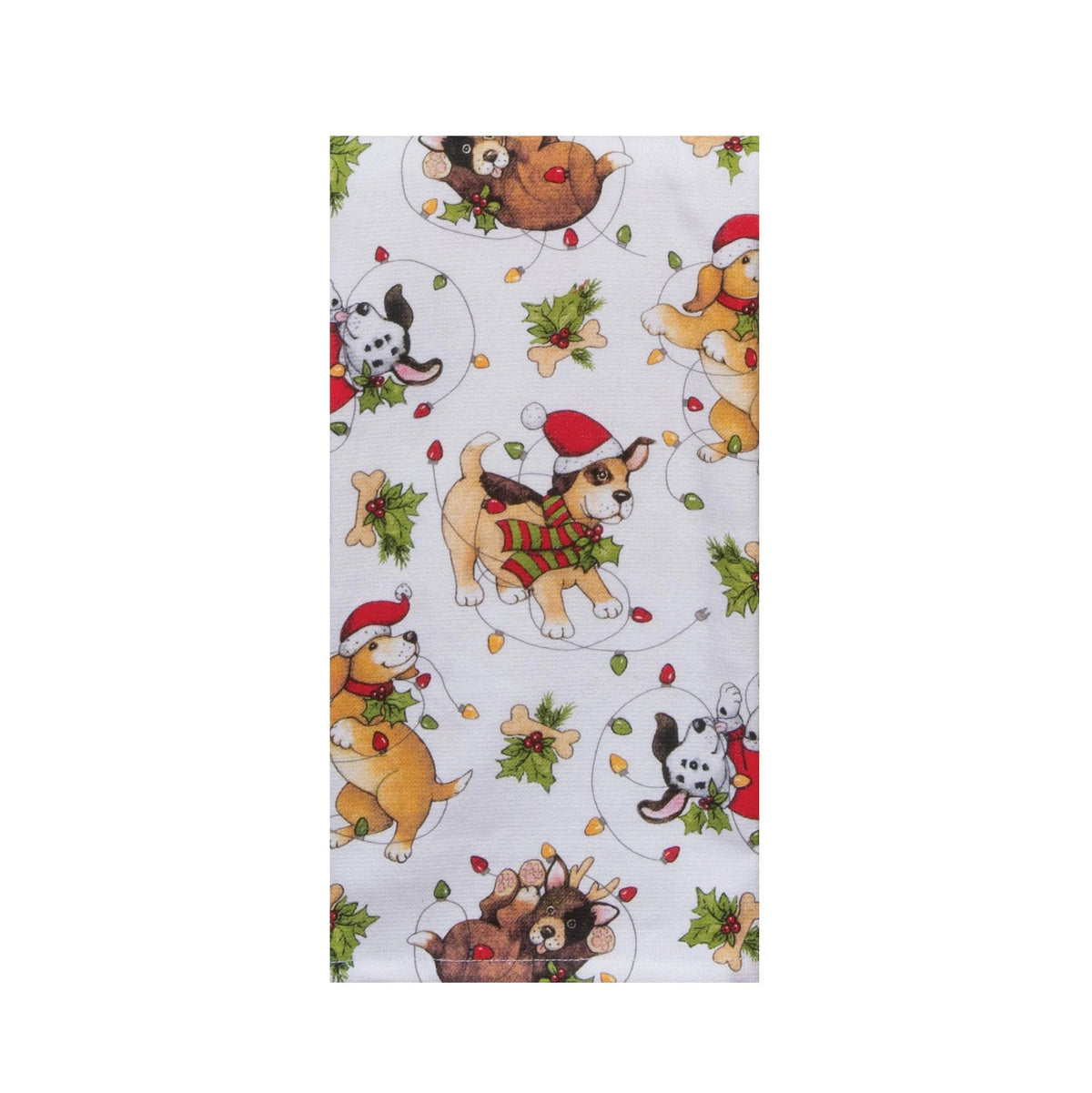 Dual Purpose Terry Tea Towel Bowie Wowie Christmas Puppy Toss - Linen