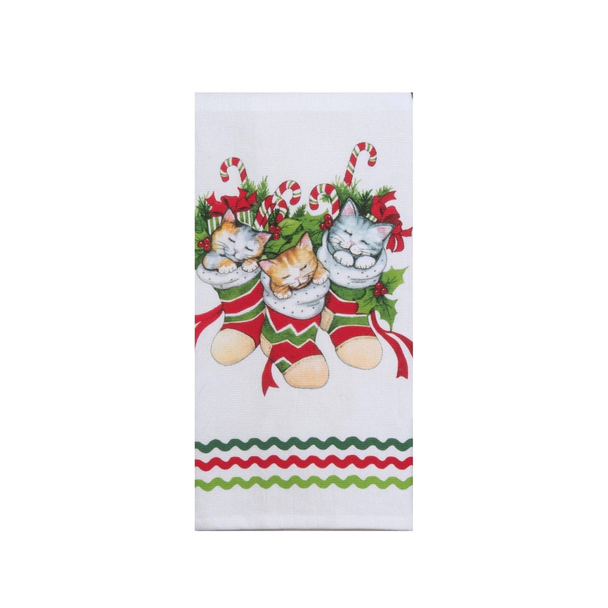 Dual Purpose Terry Tea Towel, Meowy Christmas Stocking - Linen