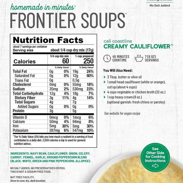 Frontier Soups Cali Coastline Creamy Cauliflower Soup 4 oz - Soup