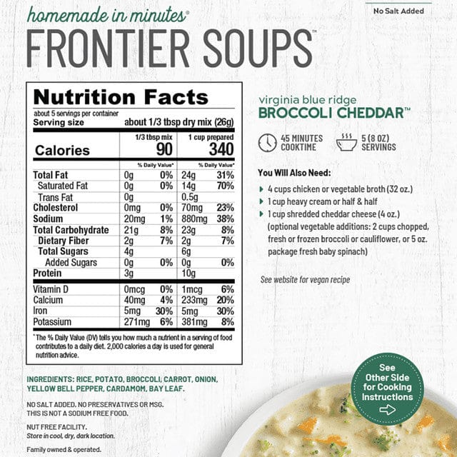 Frontier Soups Virginia Blue Ridge Broccoli Cheddar Soup 5 oz - Soup