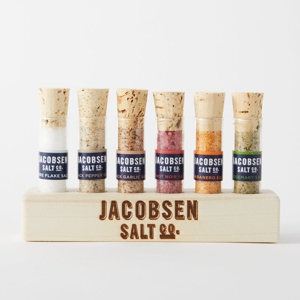 Jacobsen's Jacobsen Salt Co. Six Vial Infused Salt Set with Branded Wood Stand