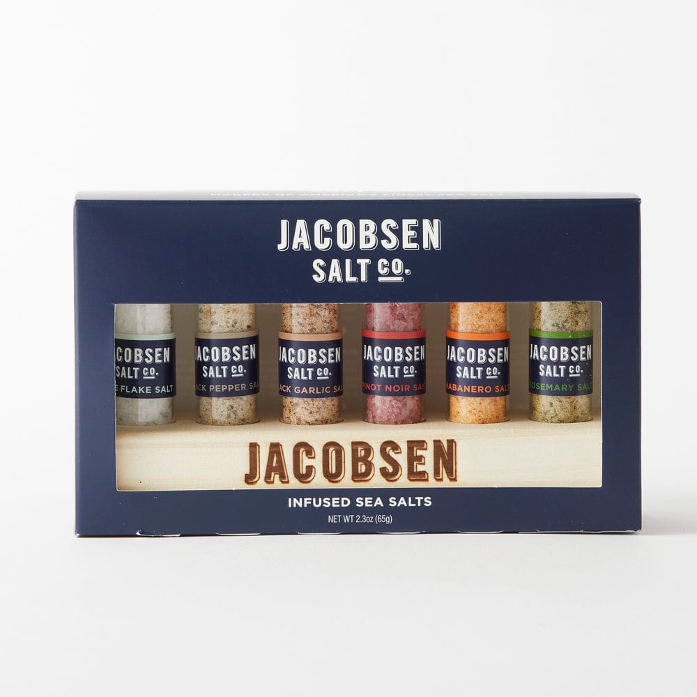 Jacobsen&#39;s Jacobsen Salt Co. Six Vial Infused Salt Set with Branded Wood Stand