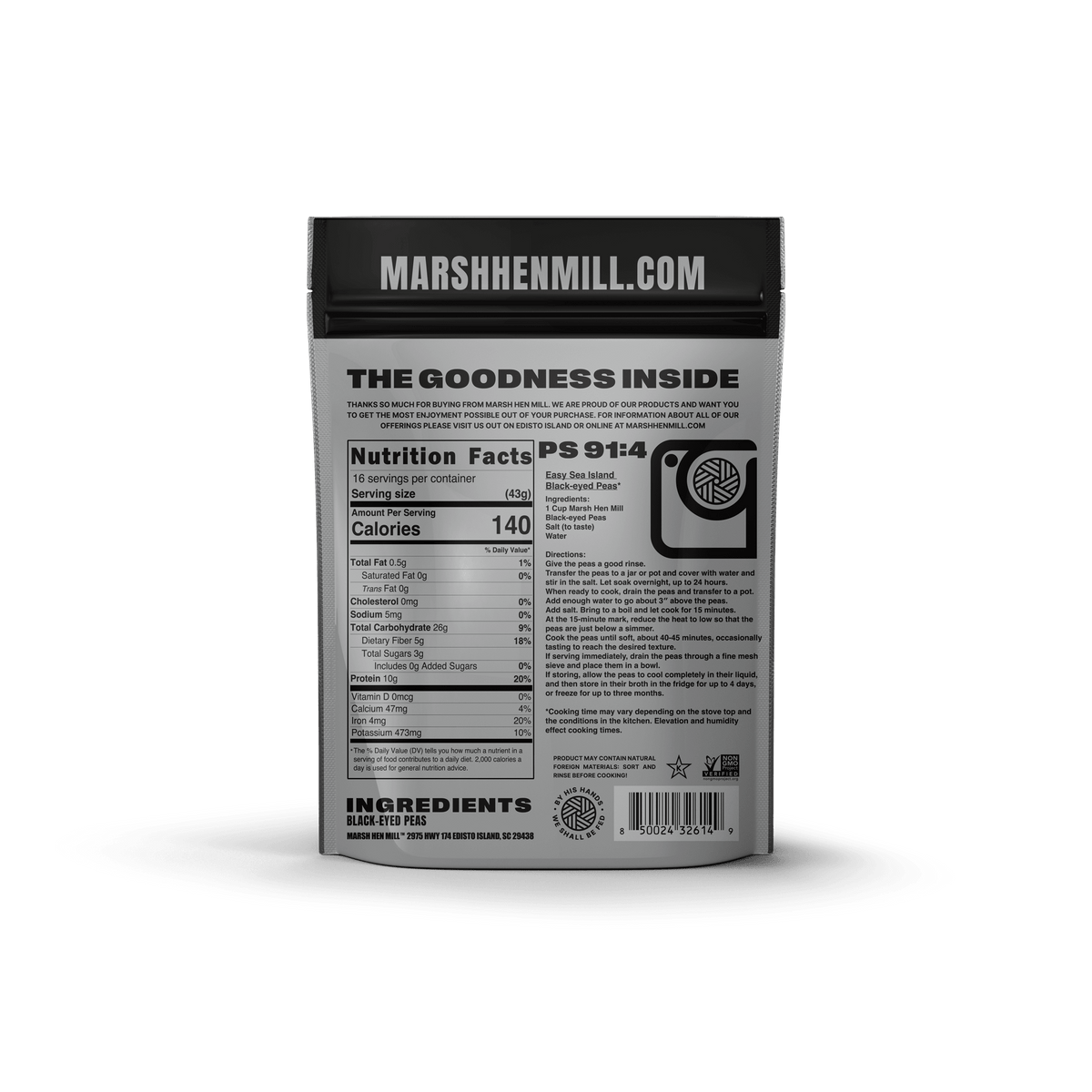 Marsh Hen Mill Black-Eyed Peas 1.5 lbs - Grains & Cereal
