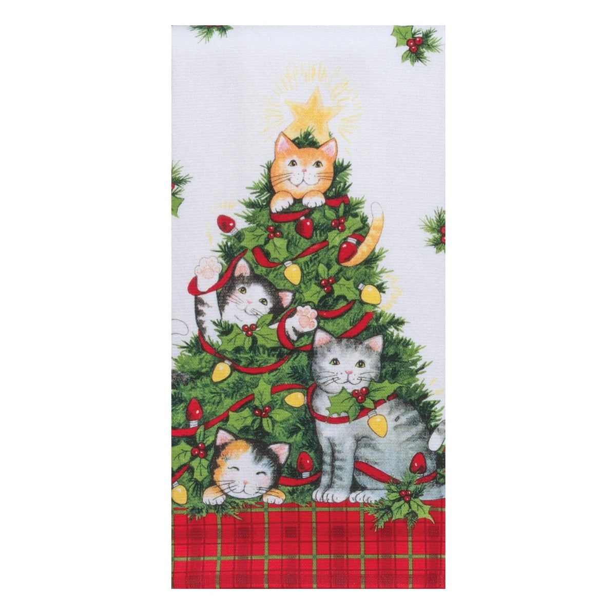 Meowy Christmas Dual Purpose Terry Towel - Linen