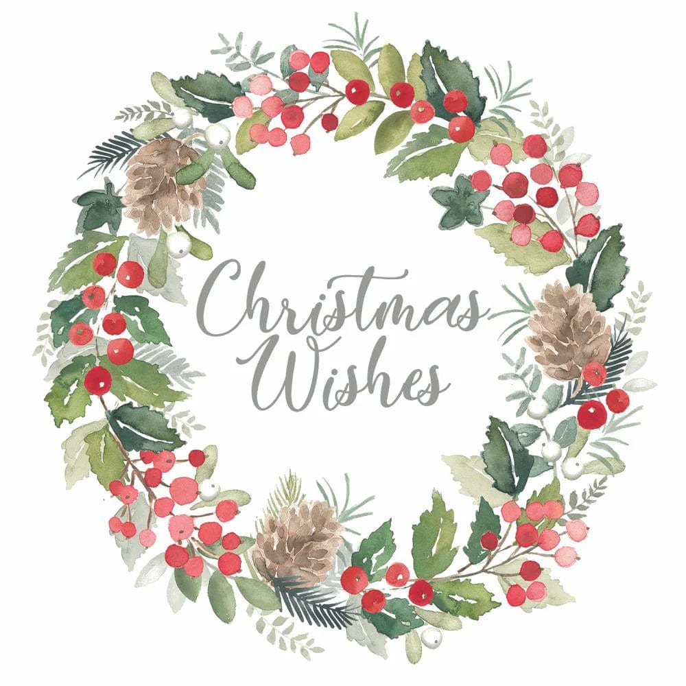 PaperProductsDesign Merry Wreath White Beverage Napkins