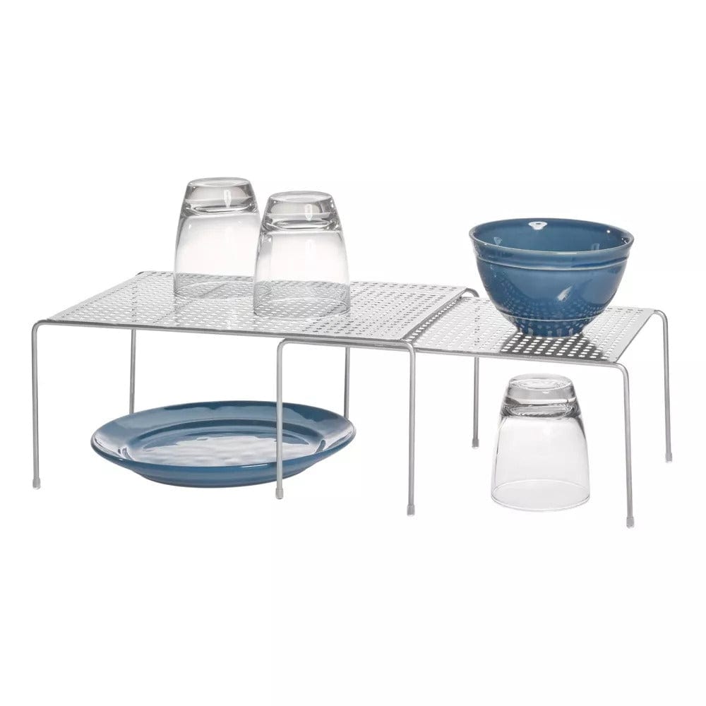 Metal Cabinet Shelve Expandable &amp; Stackable Shelving System Silver - Cabinet Organization