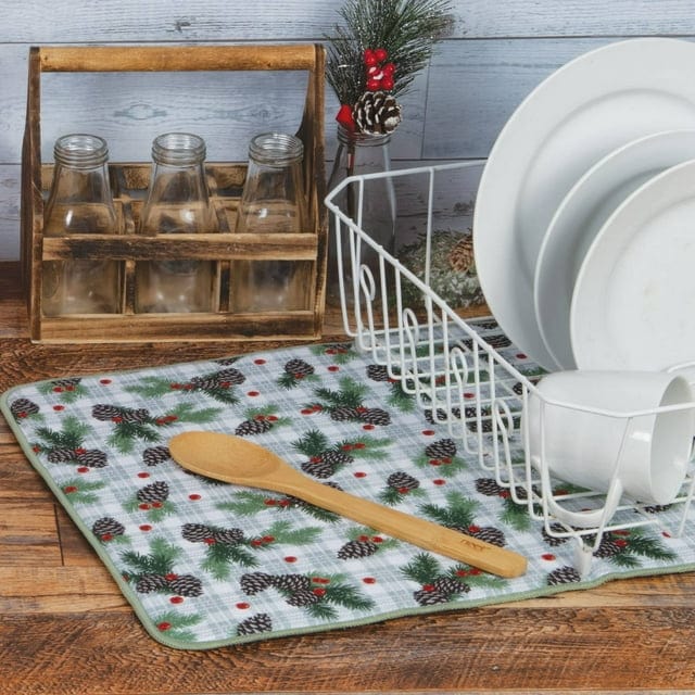 Microfiber Countertop Dish Drying Mat - Woodsy Christmas - Linen