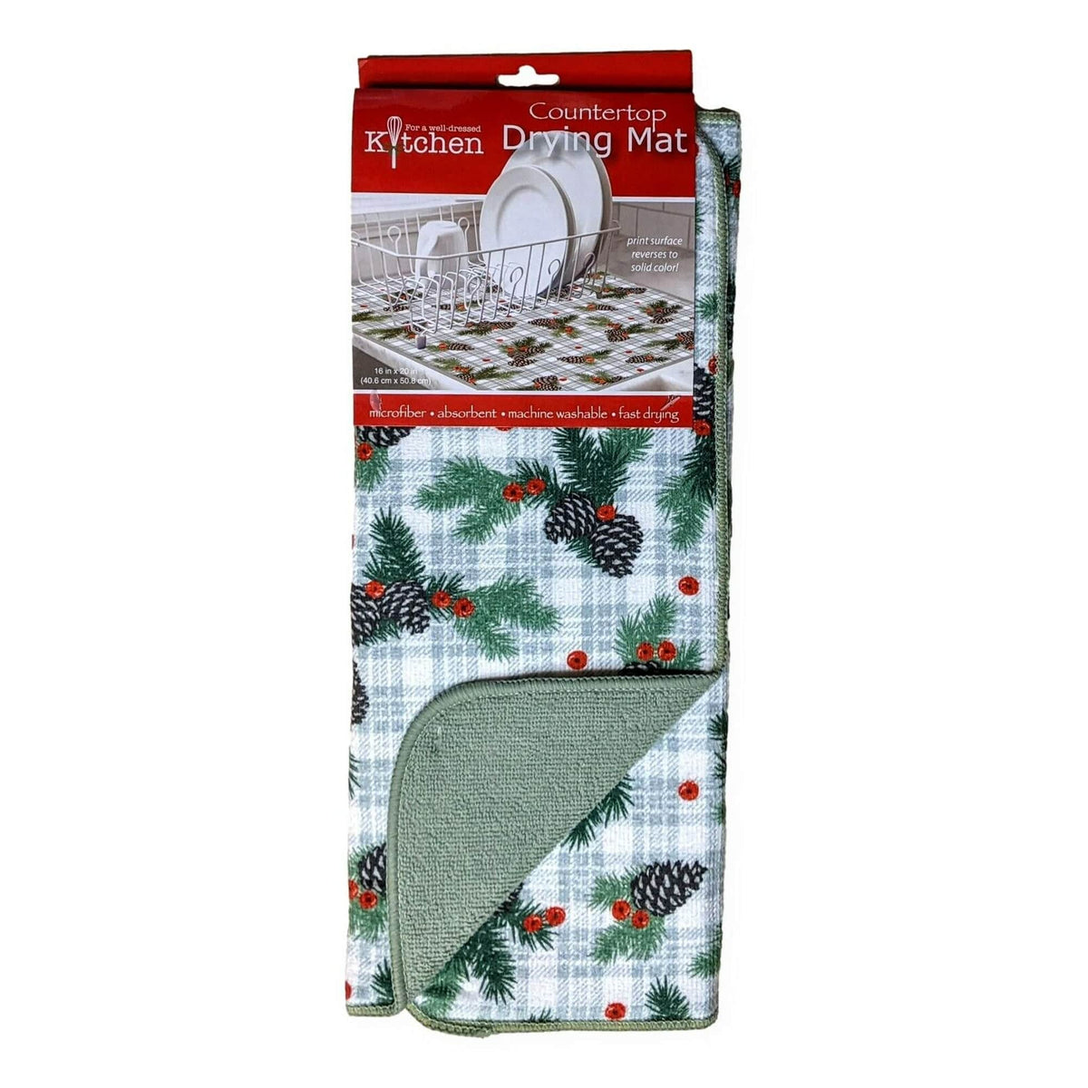 Microfiber Countertop Dish Drying Mat - Woodsy Christmas - Linen