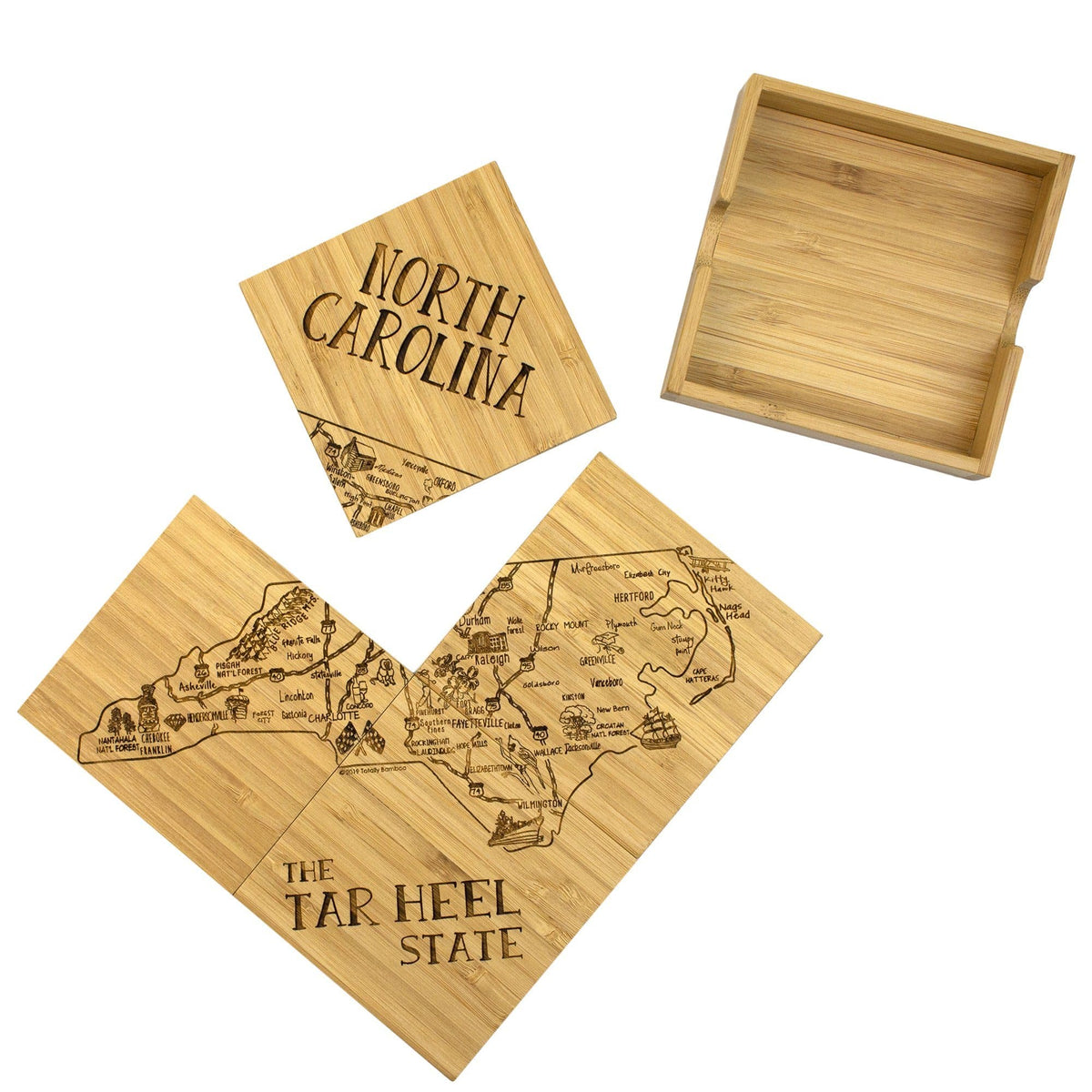 North Carolina State Puzzle 4-PC Coaster Set with Case - North Carolina Gifts