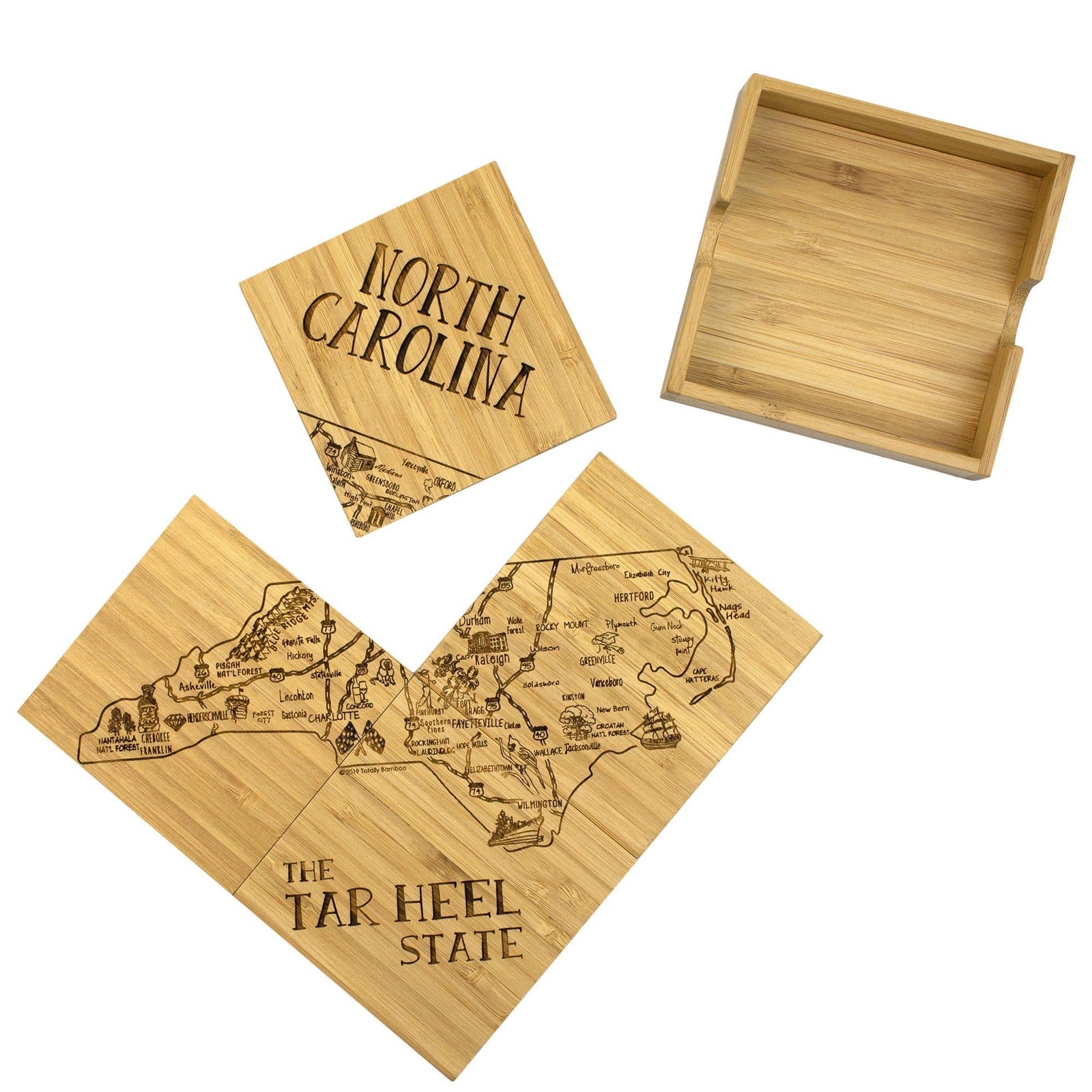North Carolina State Puzzle 4-PC Coaster Set with Case - North Carolina Gifts