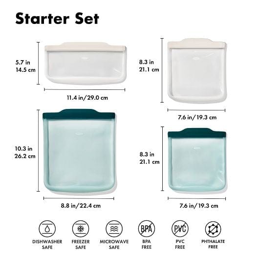 OXO Silicone Reusable Bag - 4 Piece Starter Set - Plastic Storage