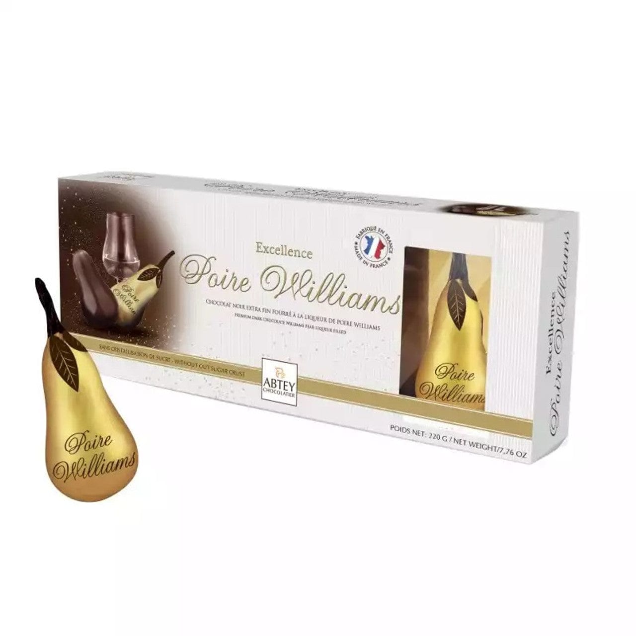 Abtey Pear-Shaped Dark Chocolates with Poire Williams Liqueur in Box 100g