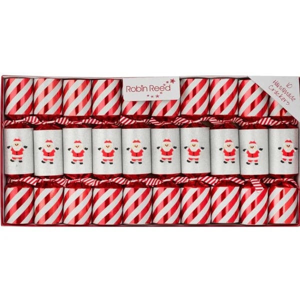 Robin Reed 8.5" Christmas Crackers, Candy Cane Santa Design - Box of 10 - Seasonal Home