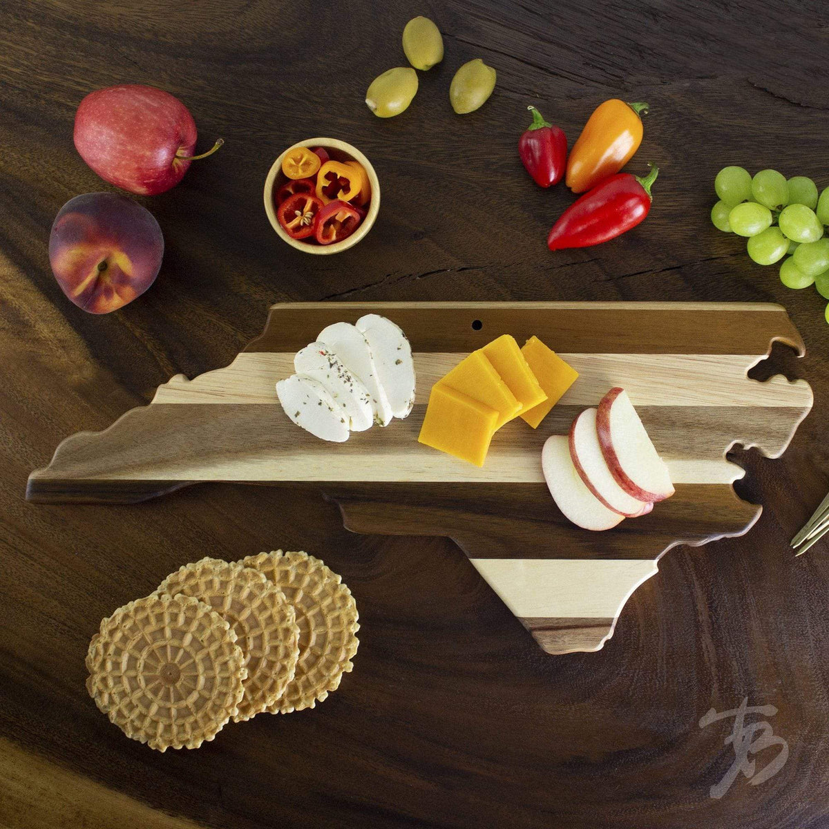 Rock & Branch Shiplap Series North Carolina Shaped Wood Serving and Cutting Board - North Carolina Gifts