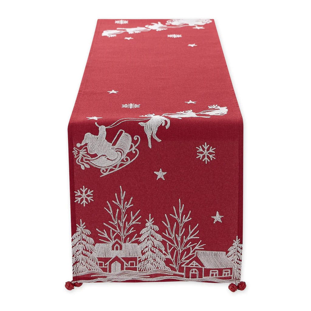 Design Import Santas Sleigh Embroidered Table Runner - 14 X 70&quot;