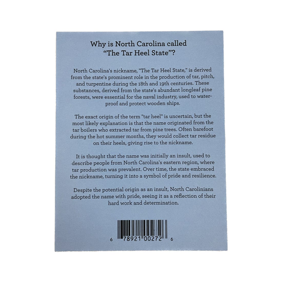 Tar Heel State Bookmark with Tar Heel Story - North Carolina Gifts