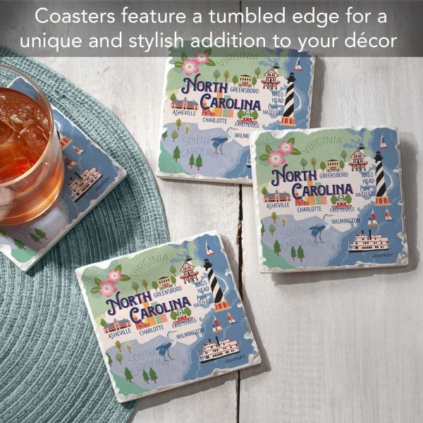Thirstystone North Carolina State Attractions Decorative Coasters - North Carolina Gifts
