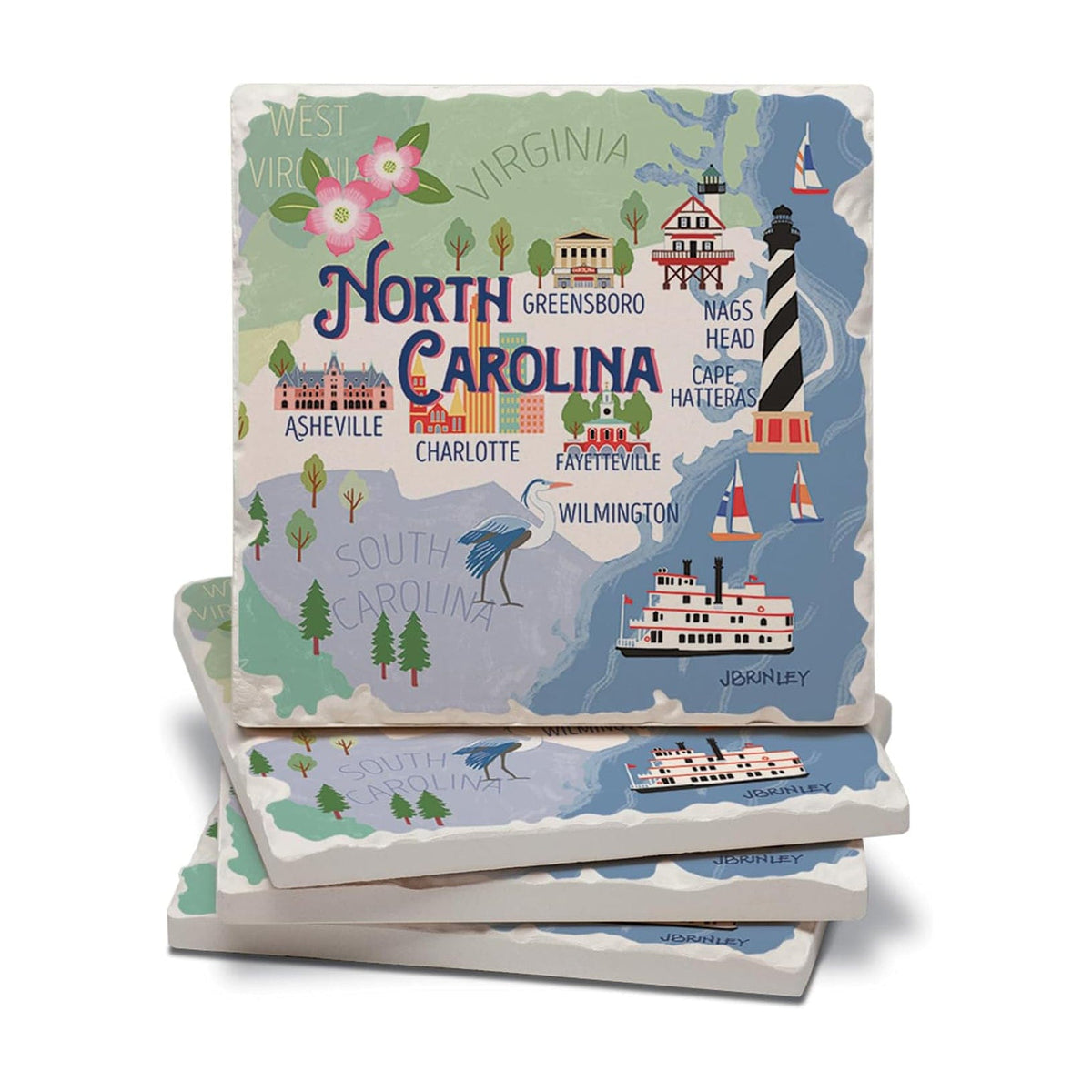 Thirstystone North Carolina State Attractions Decorative Coasters - North Carolina Gifts
