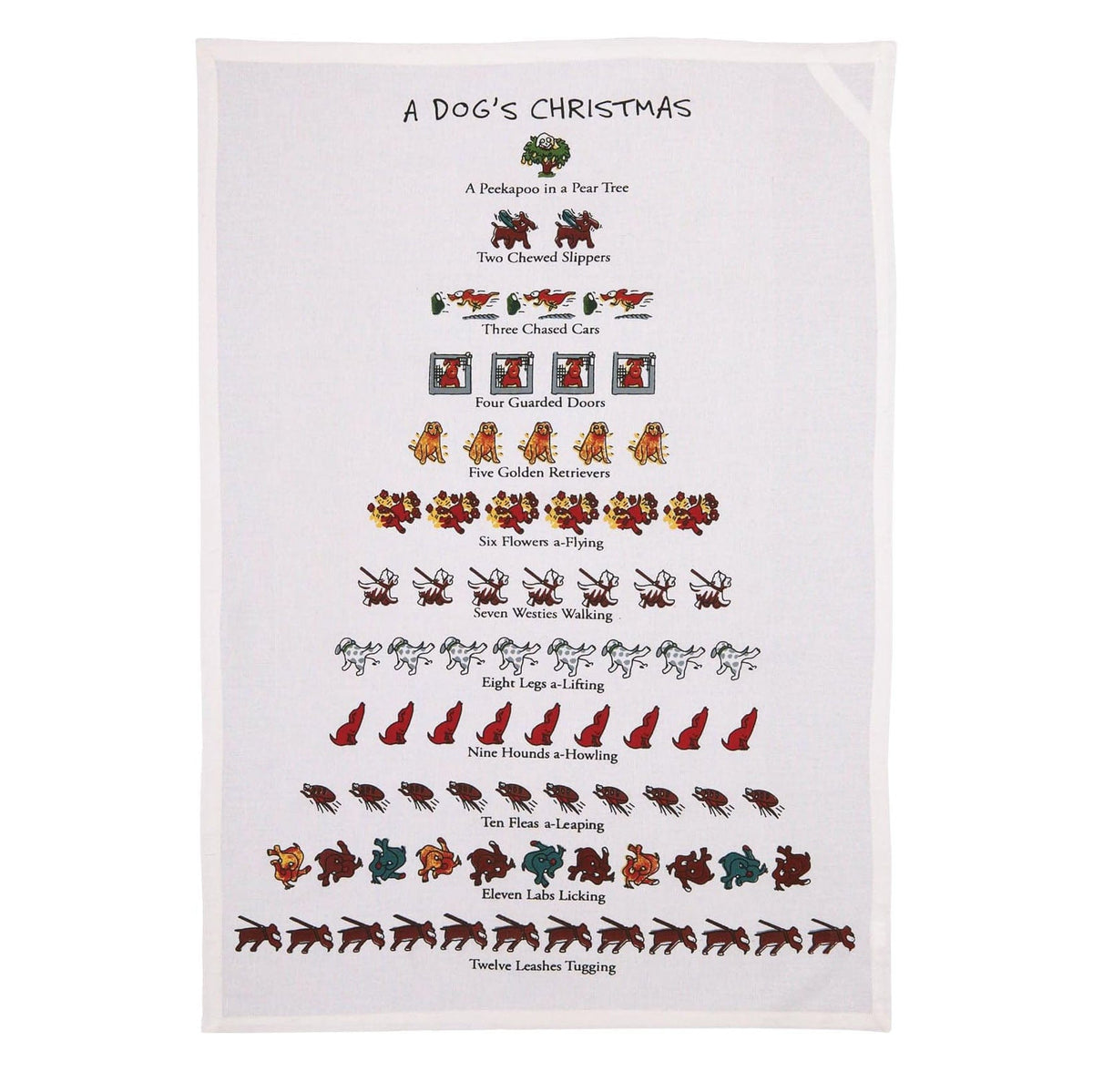 Pekin Handcraft Twelve Days Of Dog Lovers Christmas Flour Sack Kitchen Dish Towel - 18 x 26