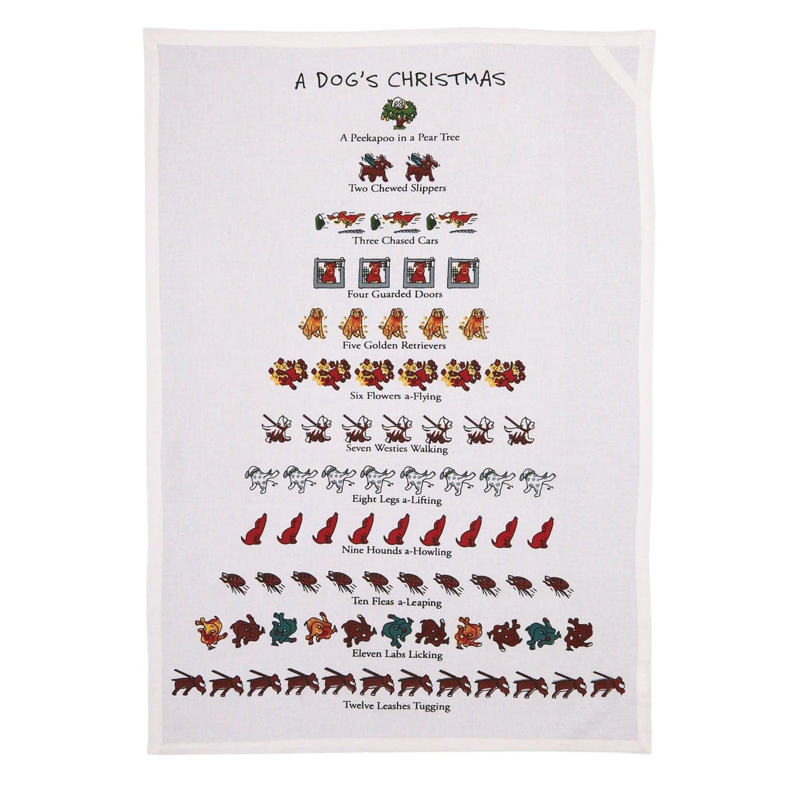 Pekin Handcraft Twelve Days Of Dog Lovers Christmas Flour Sack Kitchen Dish Towel - 18 x 26