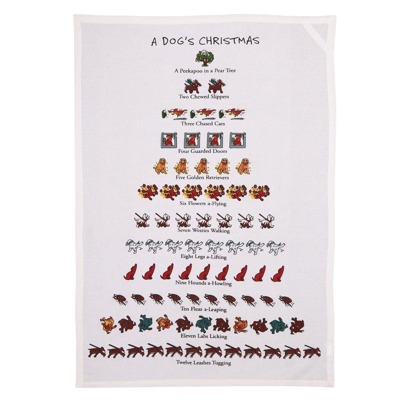 Pekin Handcraft Twelve Days Of Dog Lovers Christmas Flour Sack Kitchen Dish Towel - 18 x 26