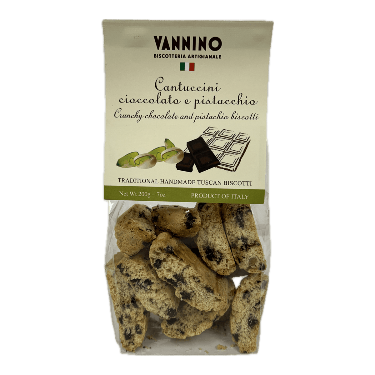 Vannino Cantuccini Chocolate and Pistachio Biscotti Bag 7 oz - Cookies