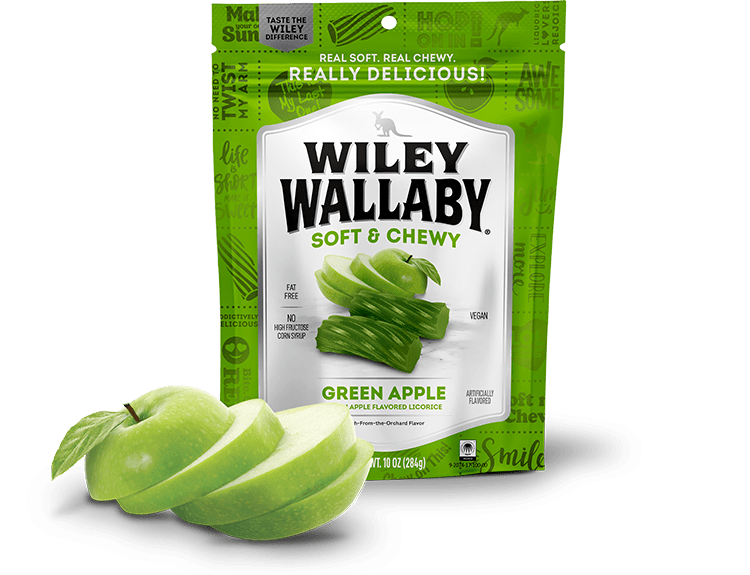 Gourmet International Wiley Wallaby Soft &amp; Chewy Green Apple Licorice 10 oz