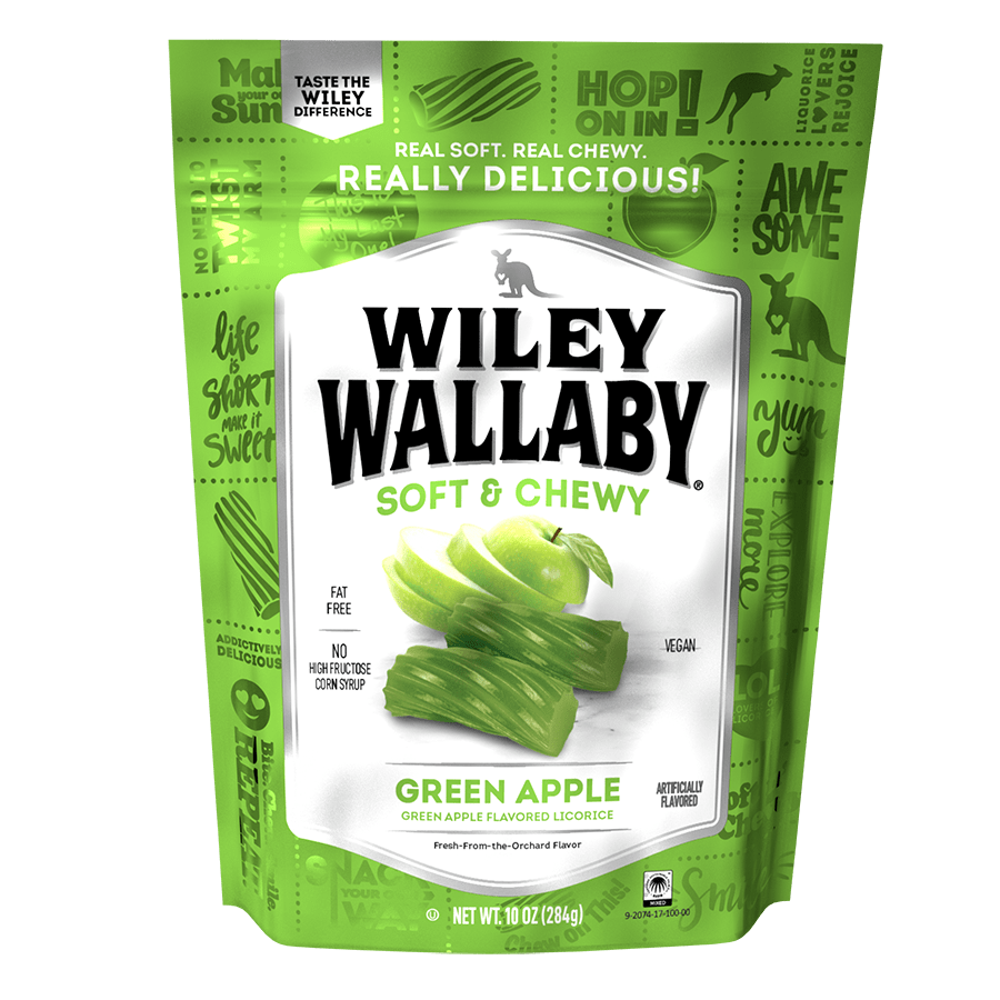 Gourmet International Wiley Wallaby Soft &amp; Chewy Green Apple Licorice 10 oz