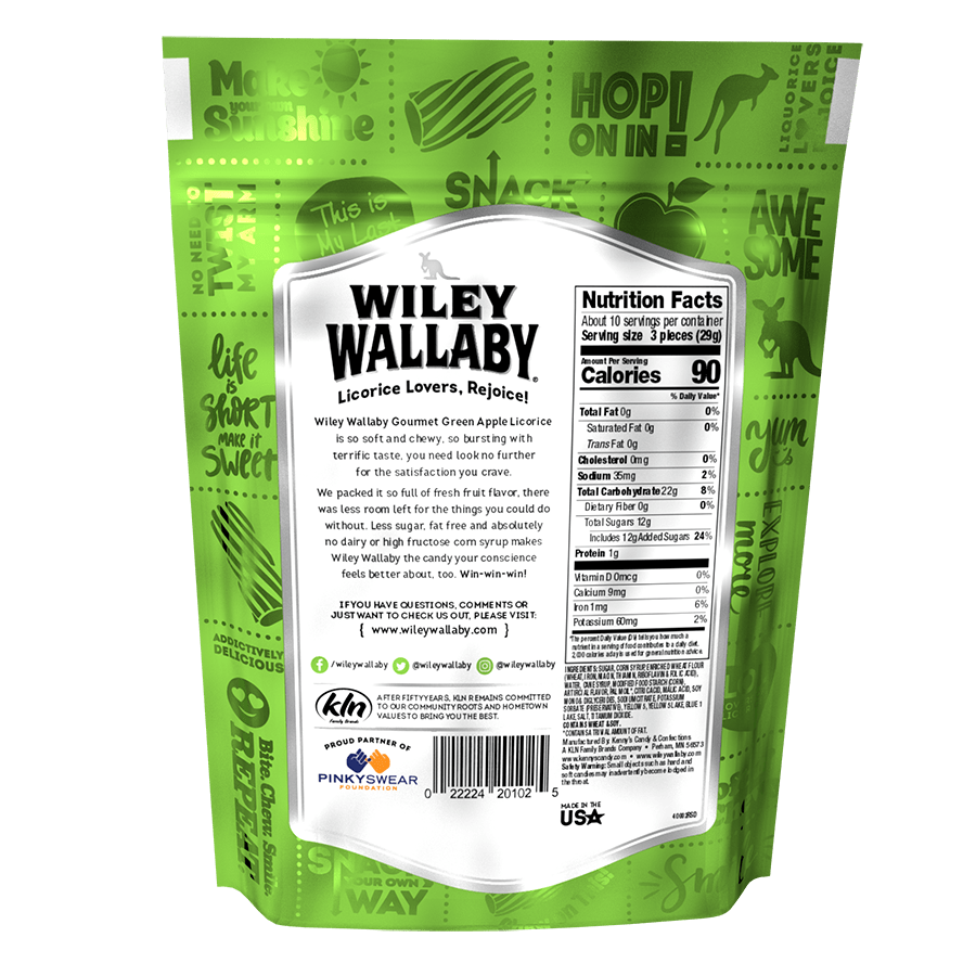 Gourmet International Wiley Wallaby Soft &amp; Chewy Green Apple Licorice 10 oz