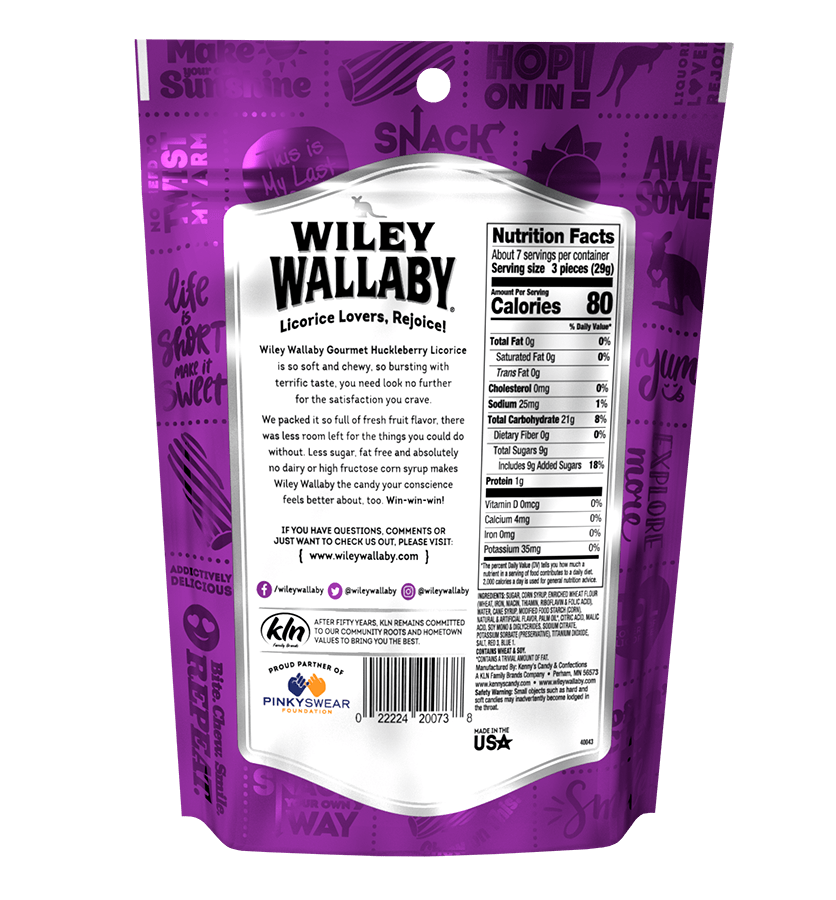 Gourmet International Wiley Wallaby Soft &amp; Chewy Huckleberry Licorice 10 oz