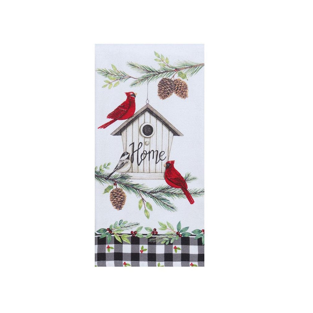 Winter Cardinal Home Birdhouse Dual Purpose Terry Towel - Linen