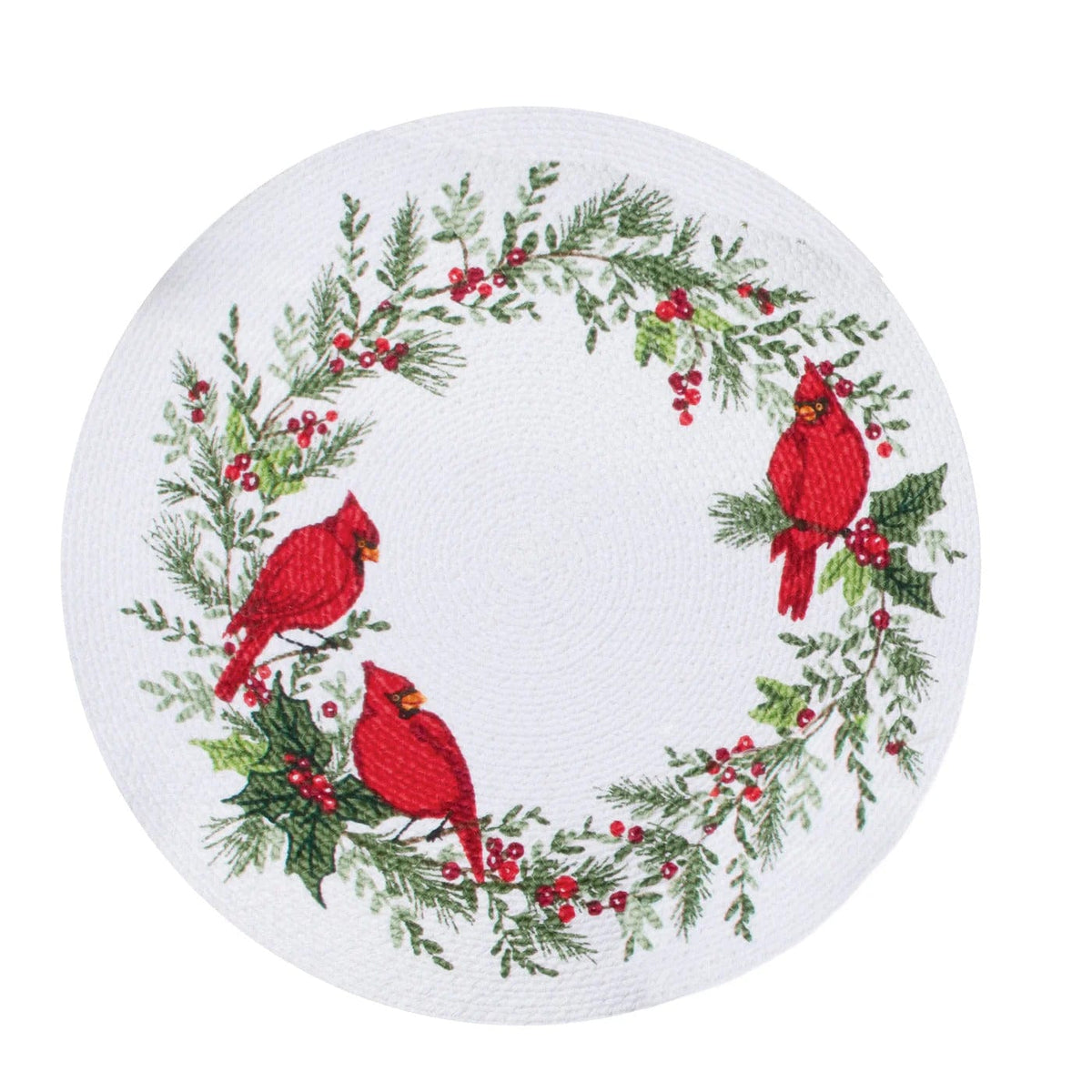 Winter Cardinal Round Braided Placemat - Linen