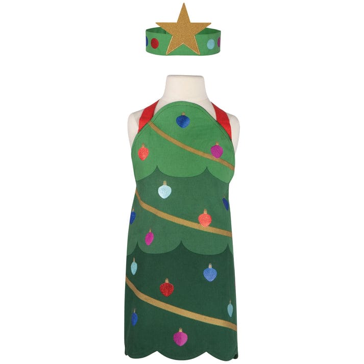 Xmas Tree Christmas Kid's Apron and Hat Set - Linen