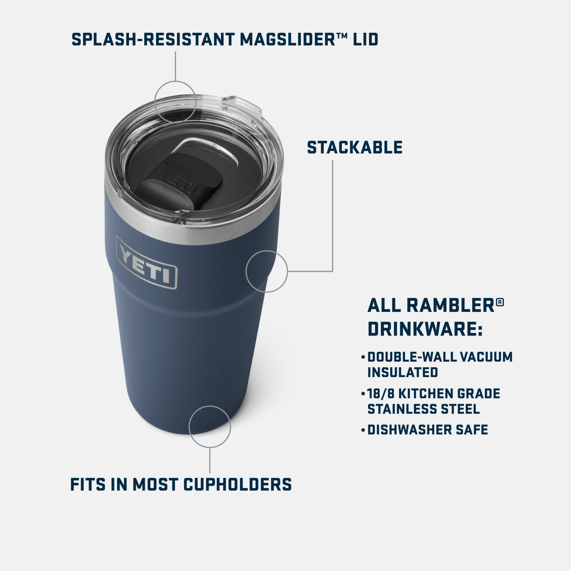 YETI Rambler 16 oz Stackable Pint with Magslider Lid - Navy