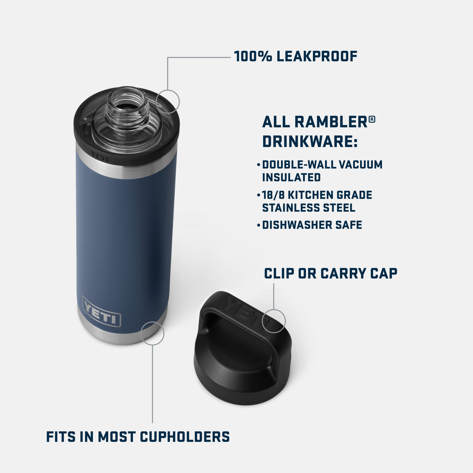 YETI Rambler 18 oz Water Bottle With Chug Cap - Navy - Southern Season