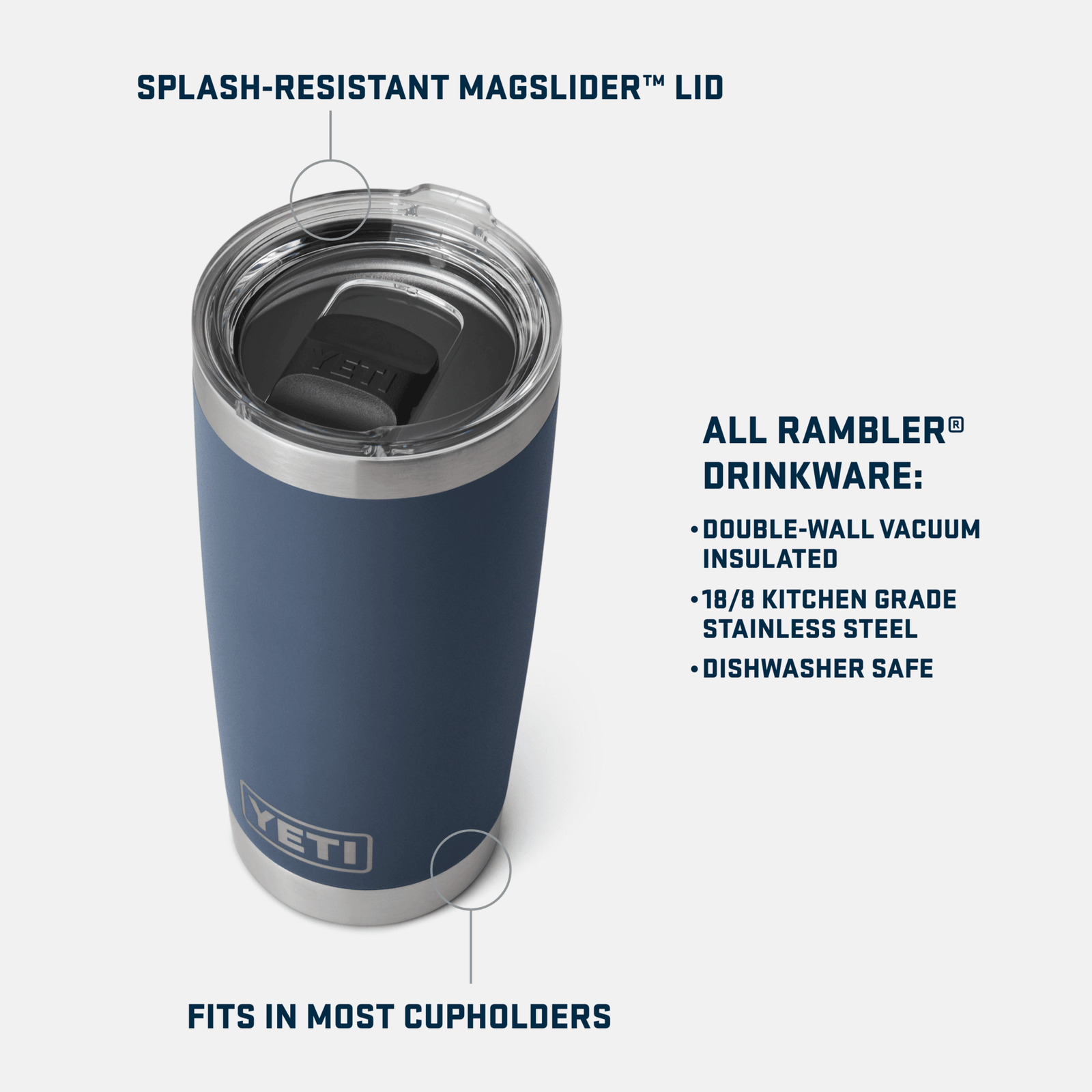 YETI Rambler 20 oz Tumbler with Magslider Lid - Navy - Insulated Drinkware