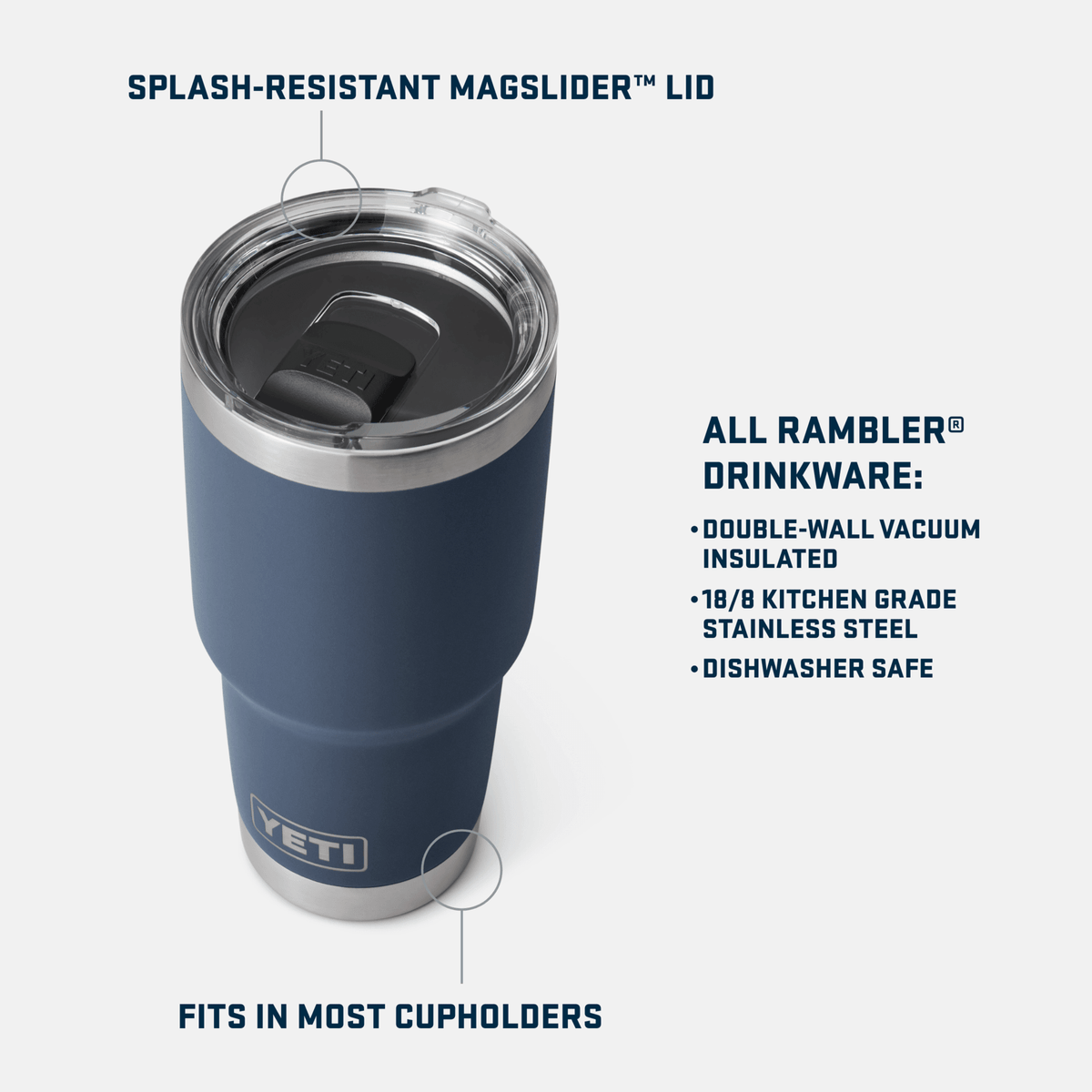 YETI Rambler 30oz Tumbler with Magslider Lid - Navy - Insulated Drinkware