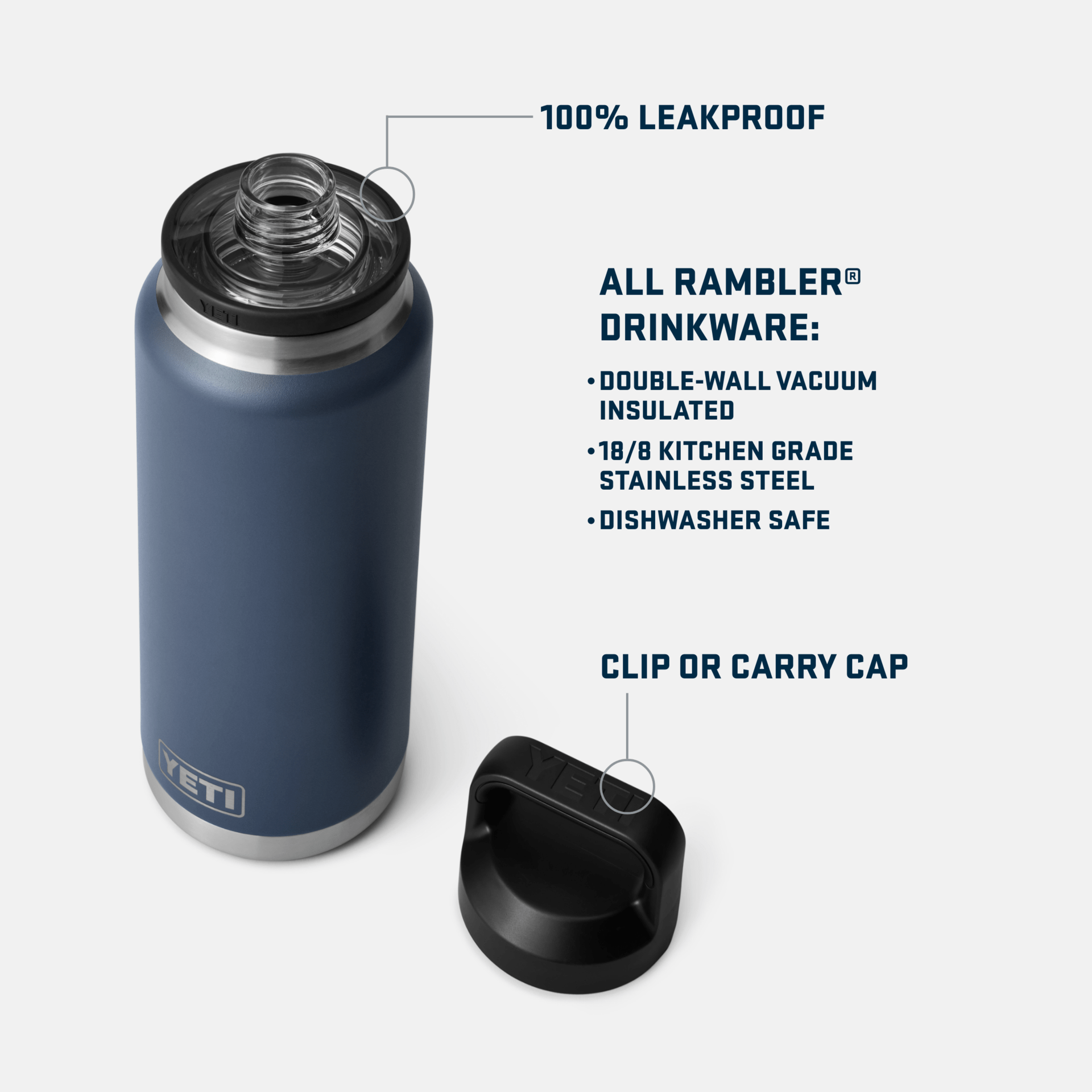 YETI Rambler 36 oz Water Bottle With Chug Cap - Navy - Southern Season