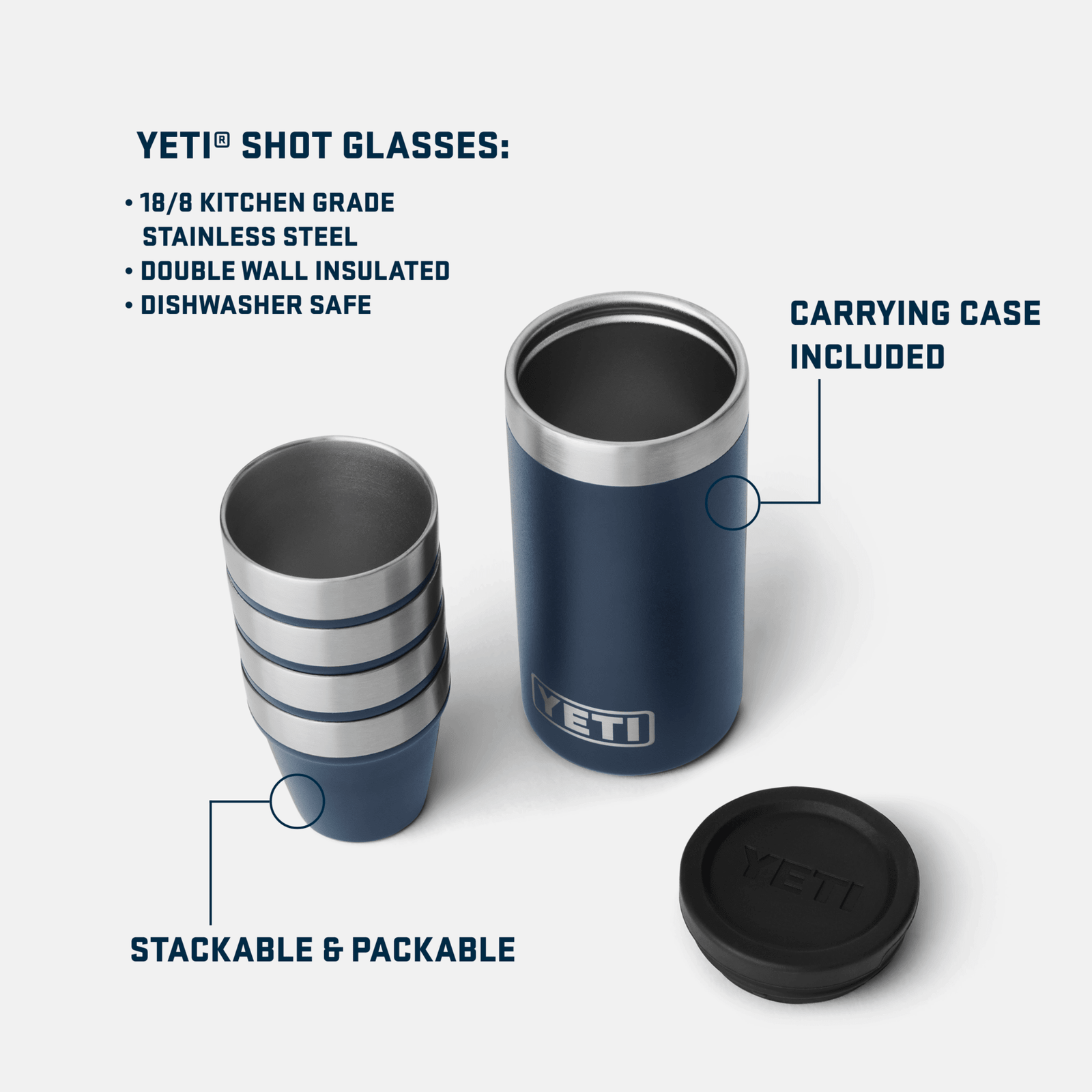 YETI Shot Glasses with Carrying Case - Black - Insulated Drinkware