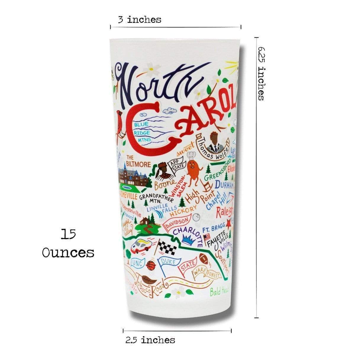 Catstudio 15 oz Frosted Glass North Carolina - North Carolina Gifts